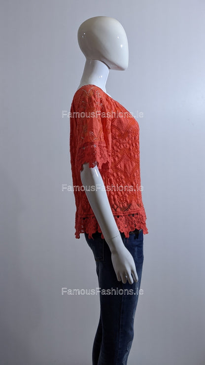 Coral Lace Detail Top