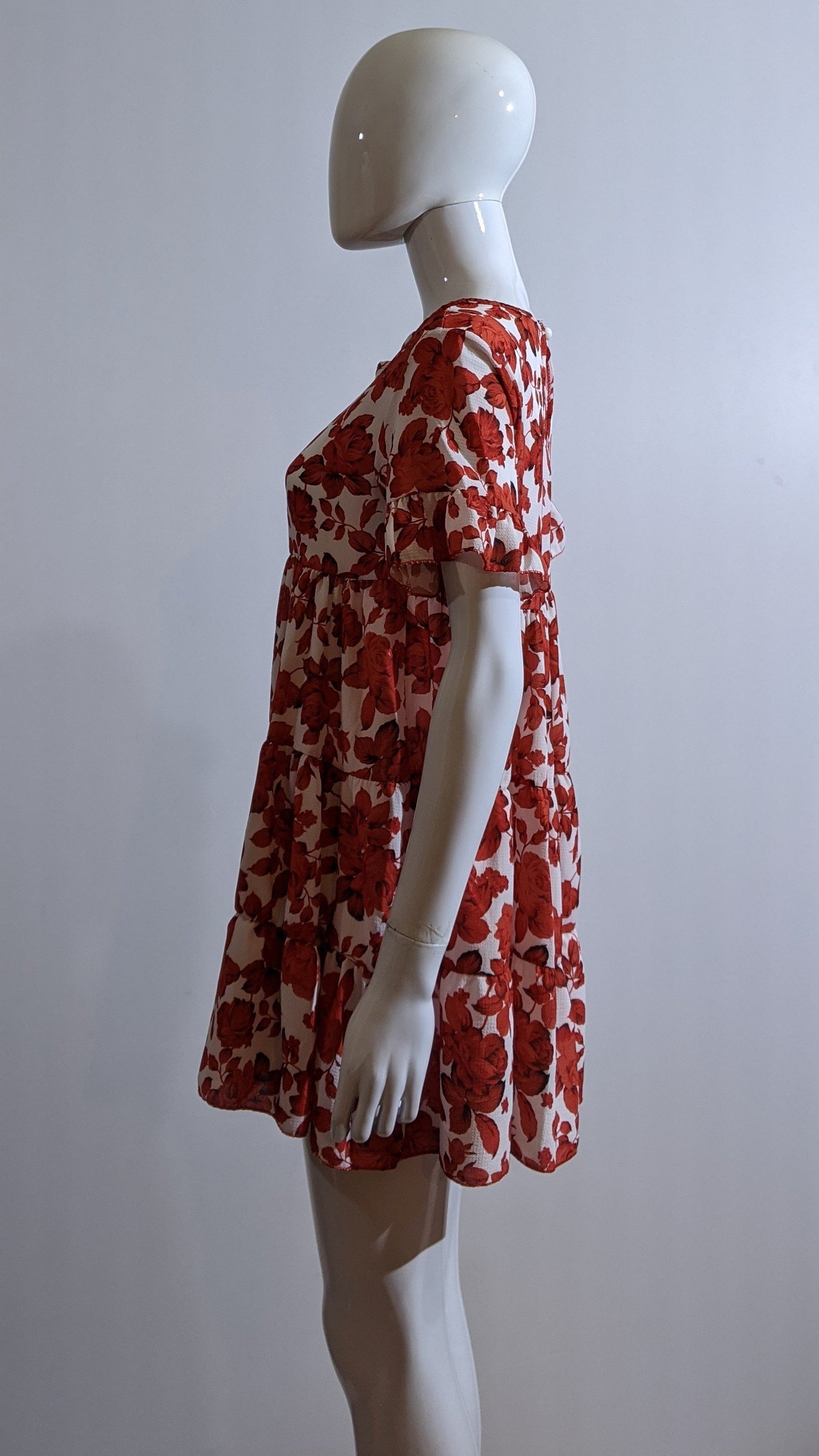Red Floral Print Tiered Smock Dress