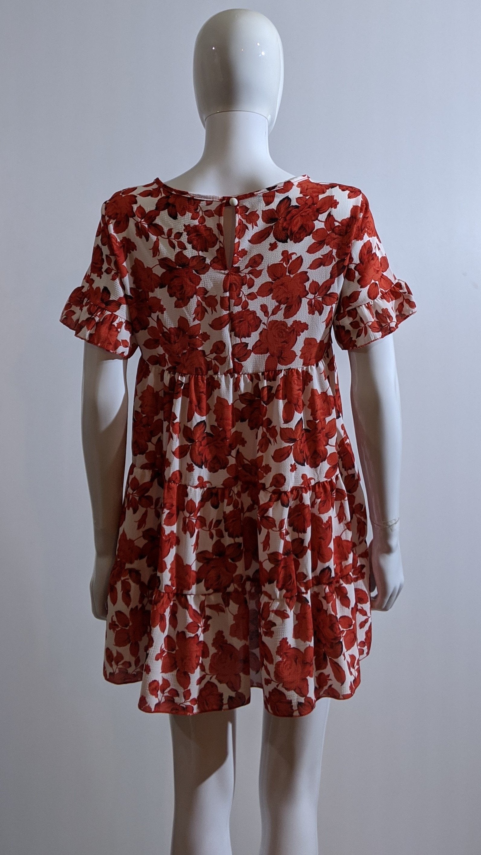 Red Floral Print Tiered Smock Dress