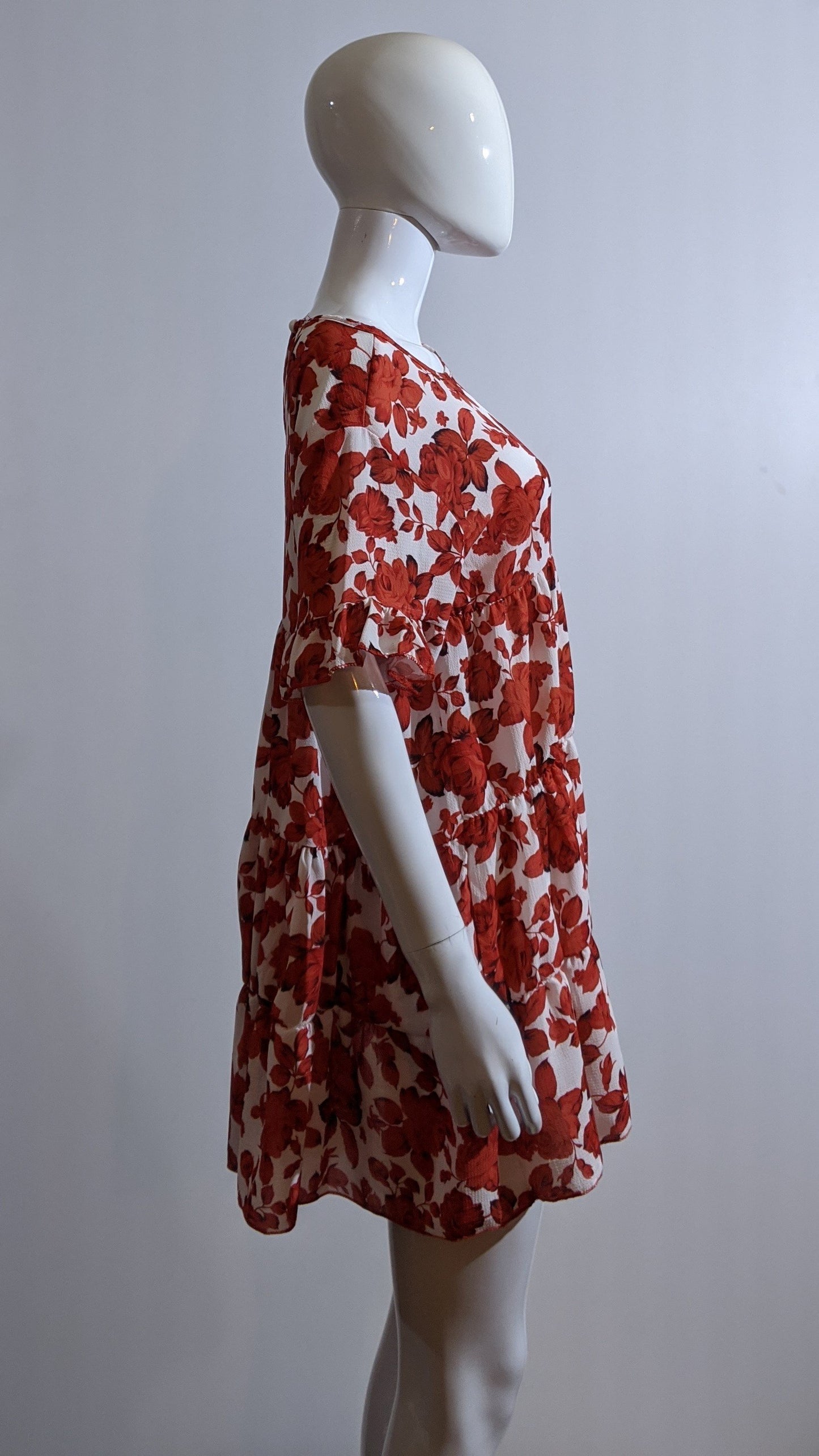 Red Floral Print Tiered Smock Dress