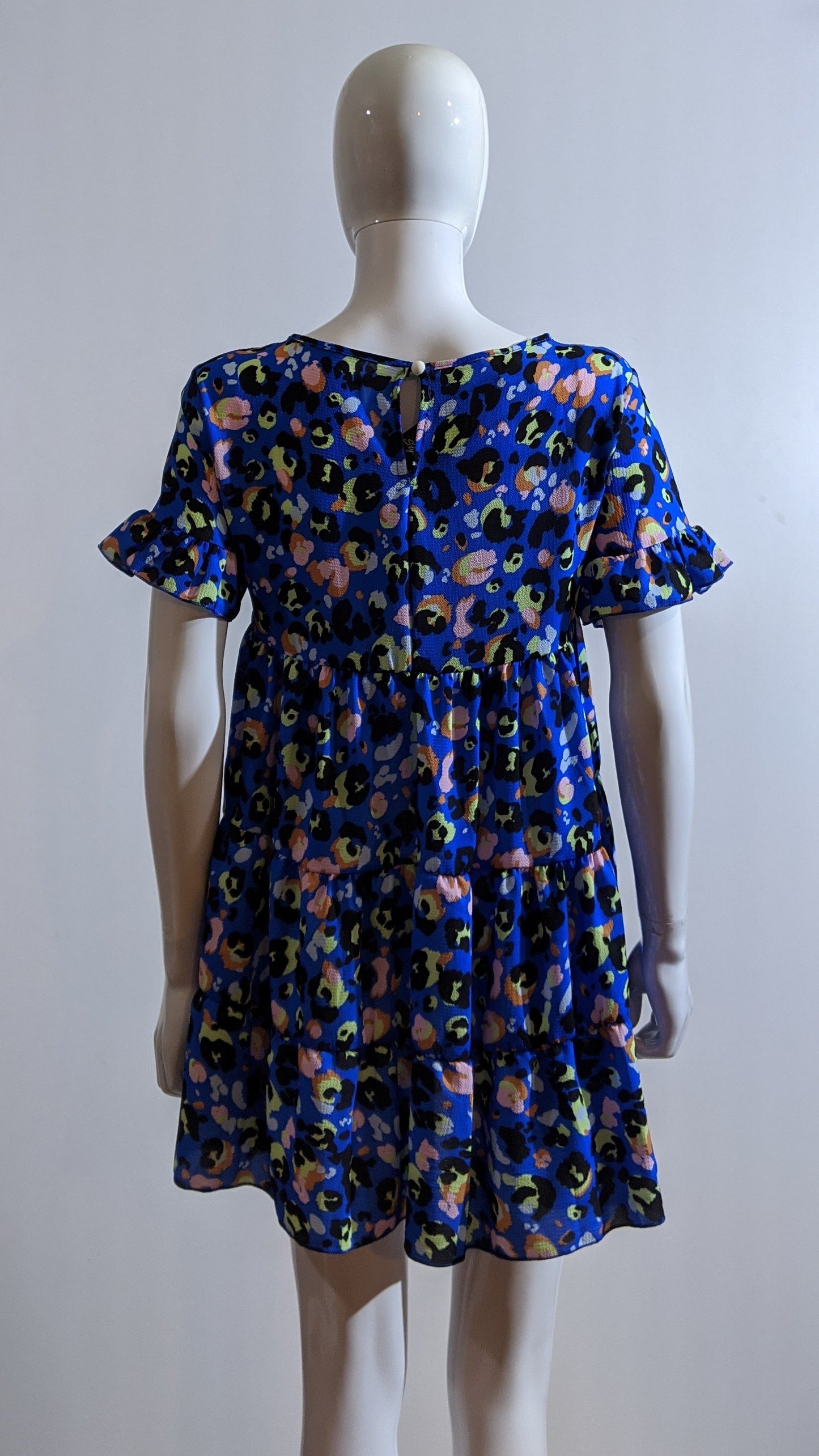 Blue Leopard Print Tiered Smock Dress