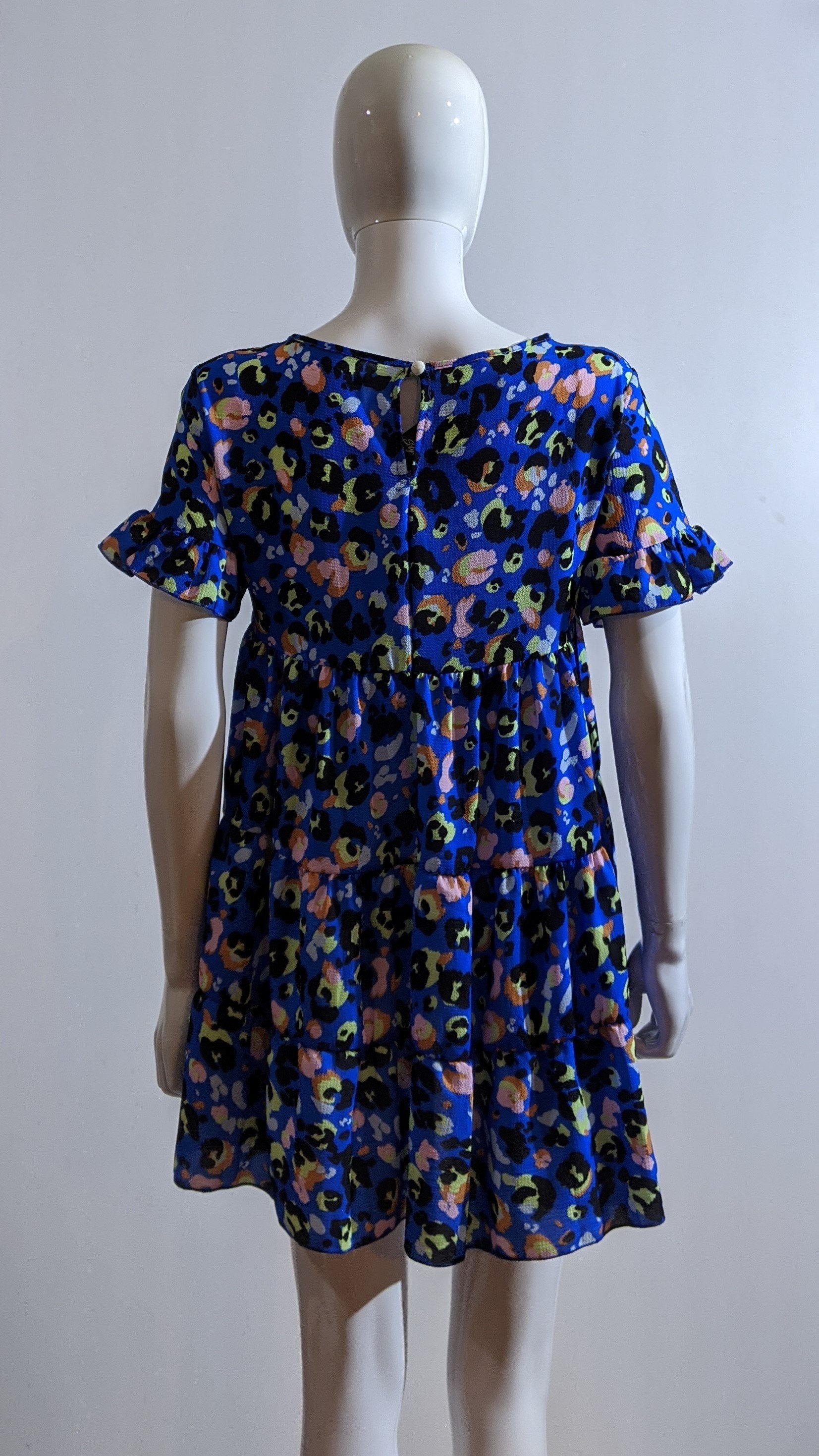 Blue Leopard Print Tiered Smock Dress