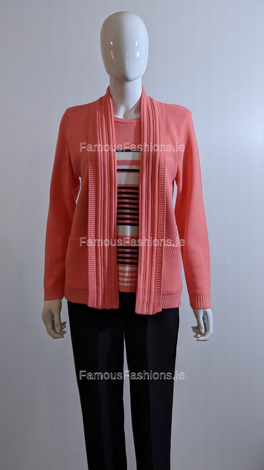 Coral Stripe Twinset Jumper