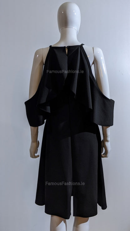 Black Shoulder Cut Layered Sleeve Dress
