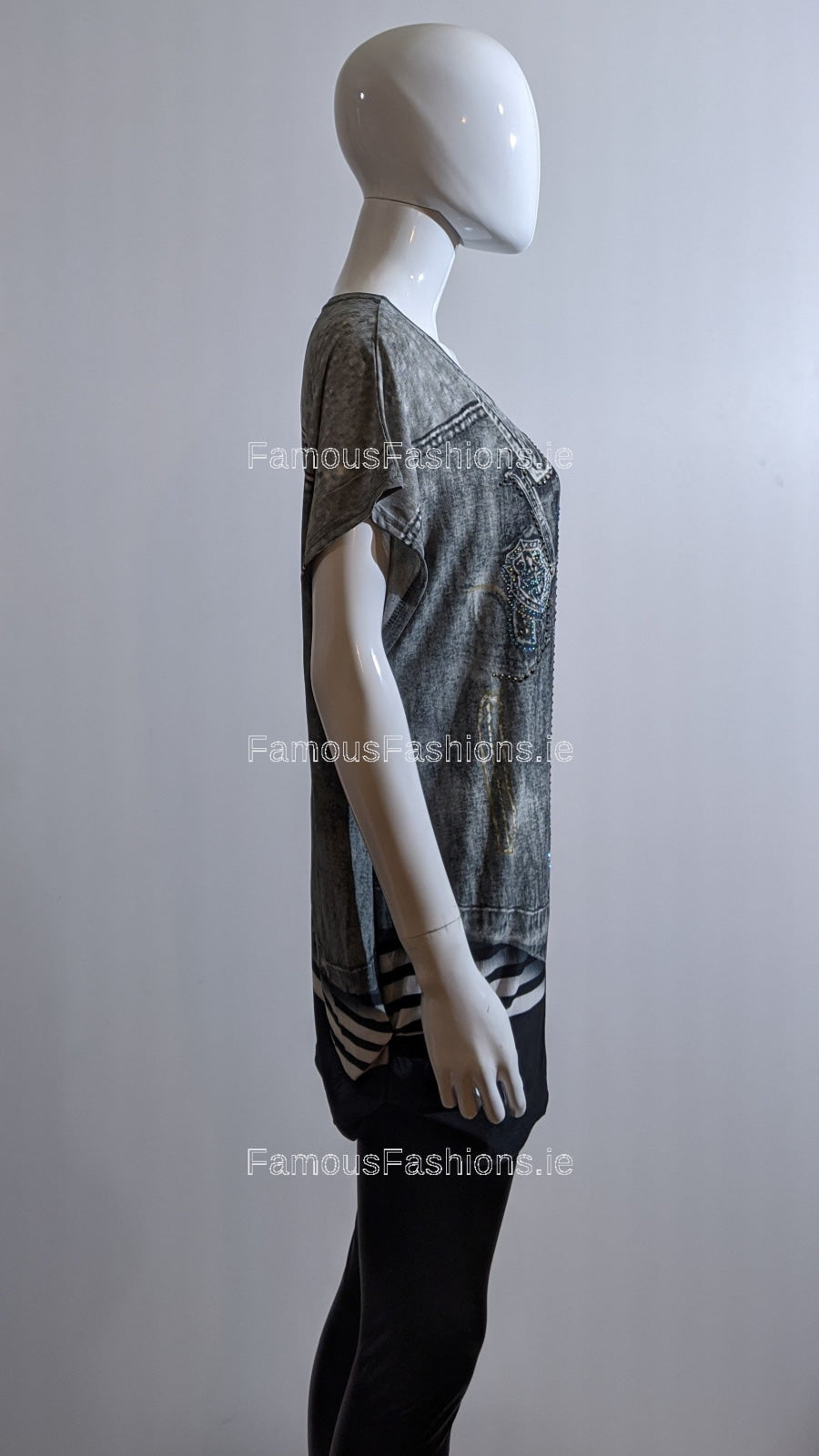 Grey Glitter Denim Design Top