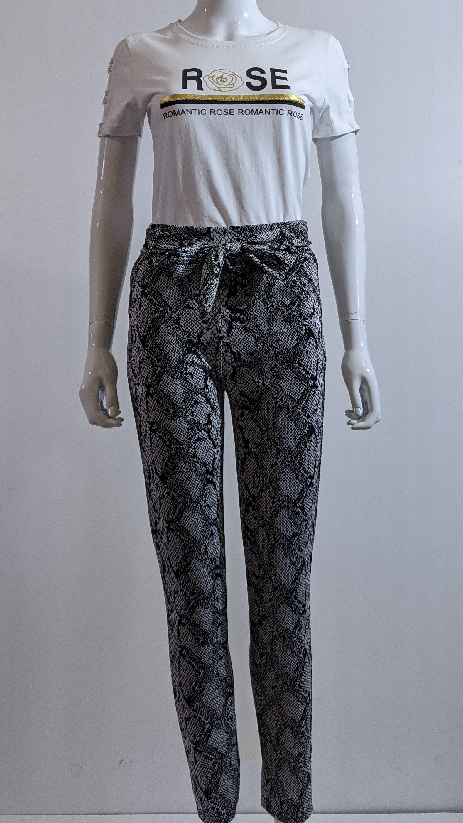 Grey Snake Print Belted Trouser