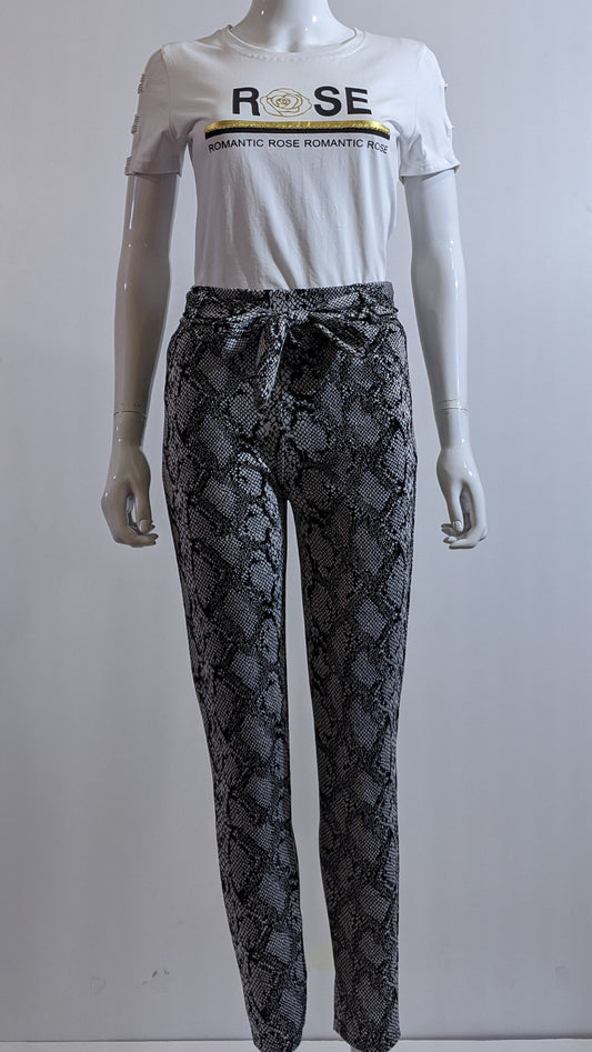Grey Snake Print Belted Trouser
