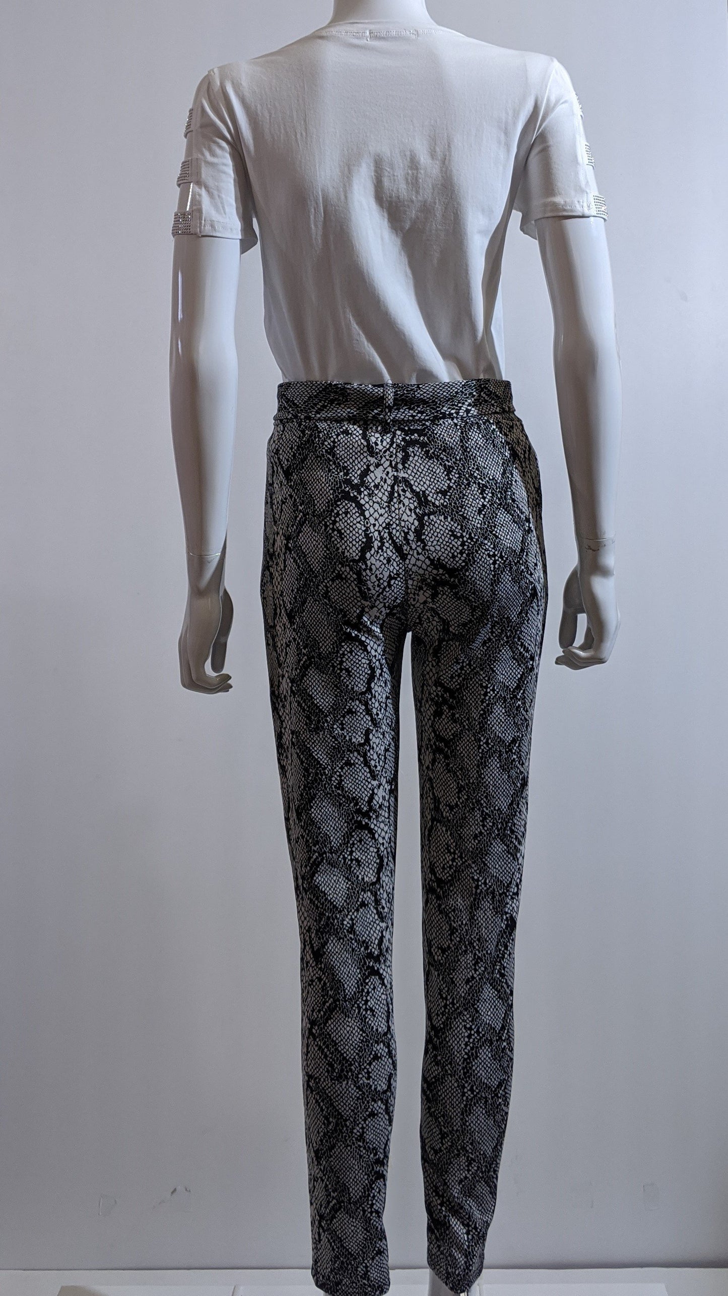 Grey Snake Print Belted Trouser