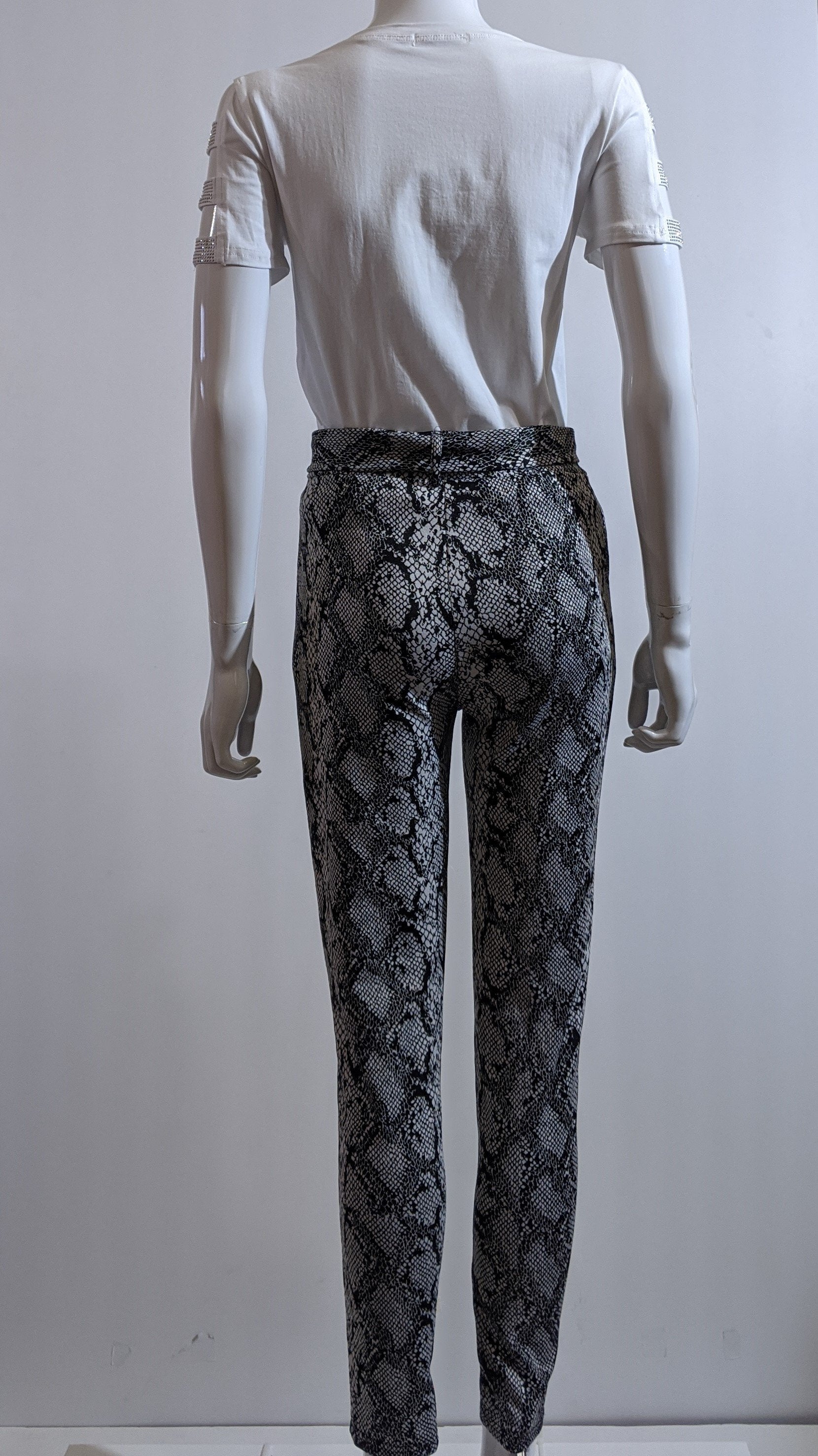 Grey Snake Print Belted Trouser