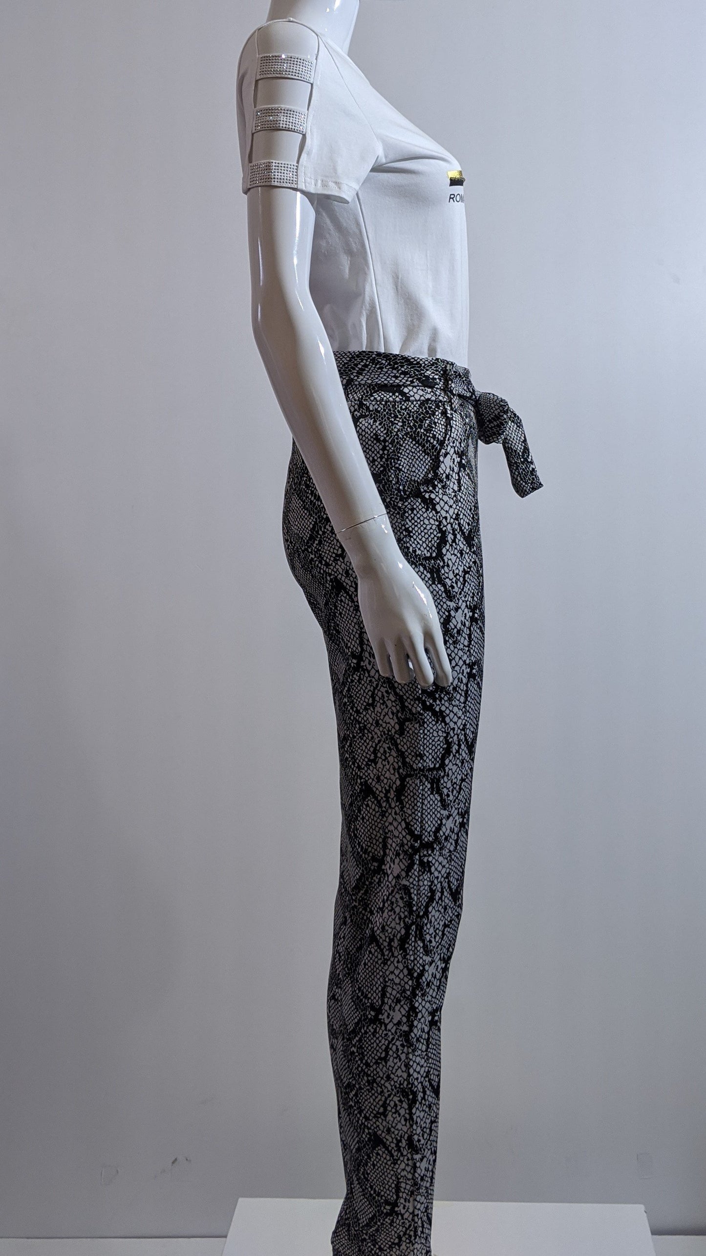Grey Snake Print Belted Trouser