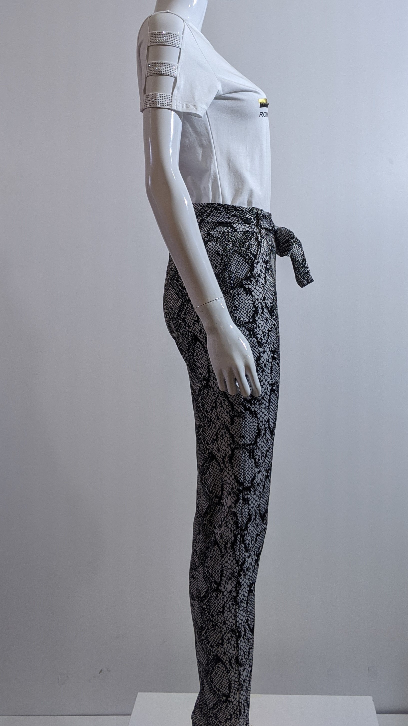Grey Snake Print Belted Trouser