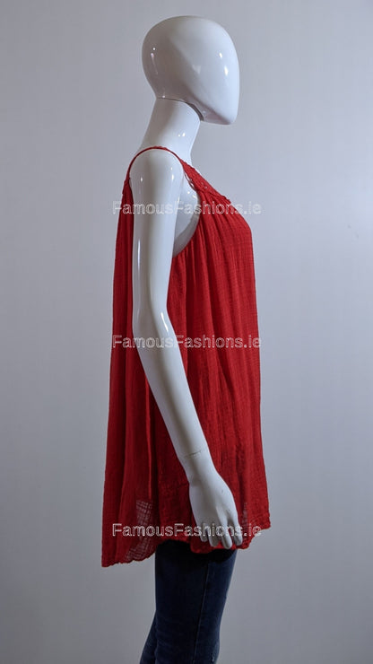 Red Cotton Vest Top