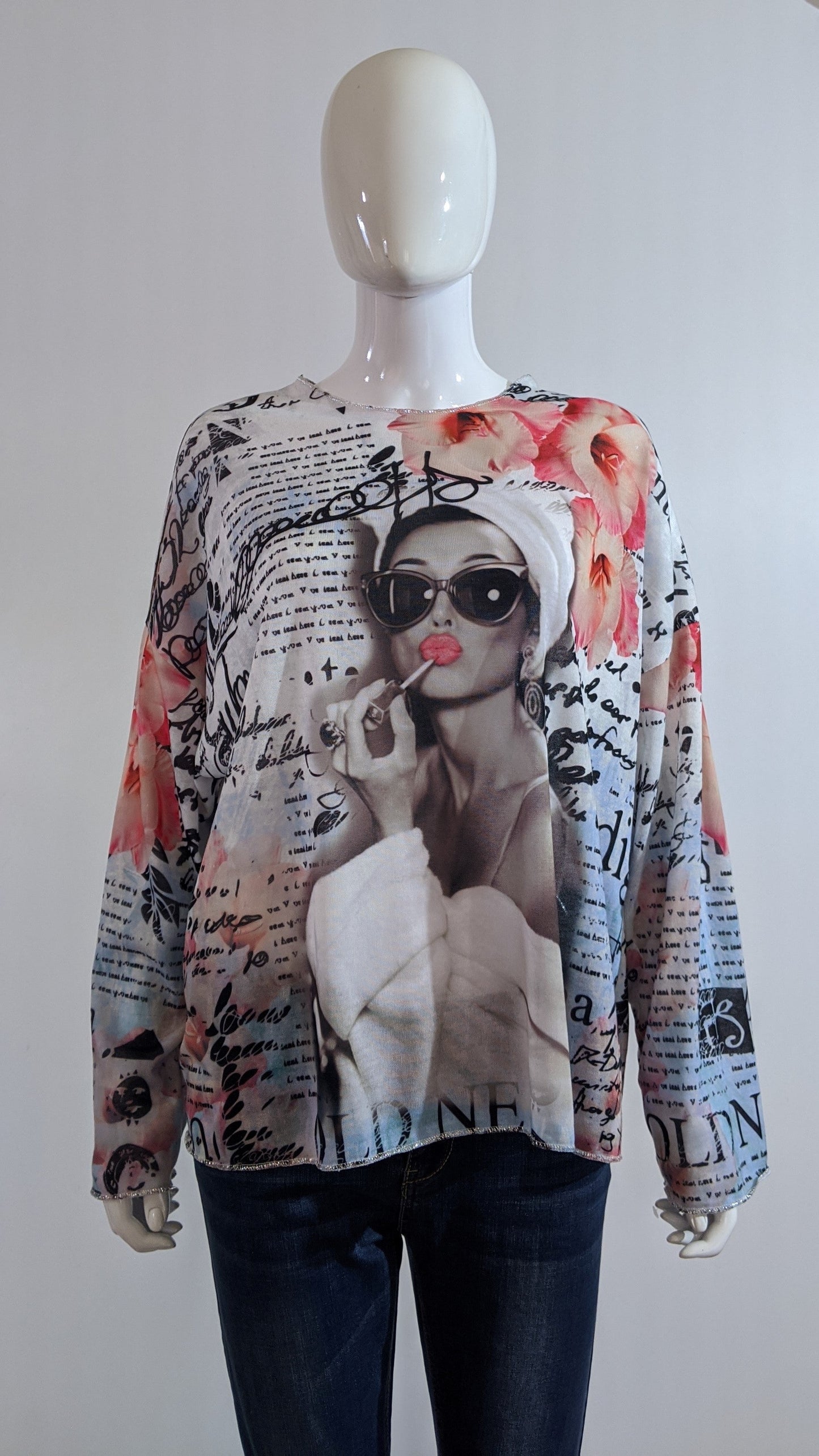 Pink Girl with Glasses Printed Tunic Top