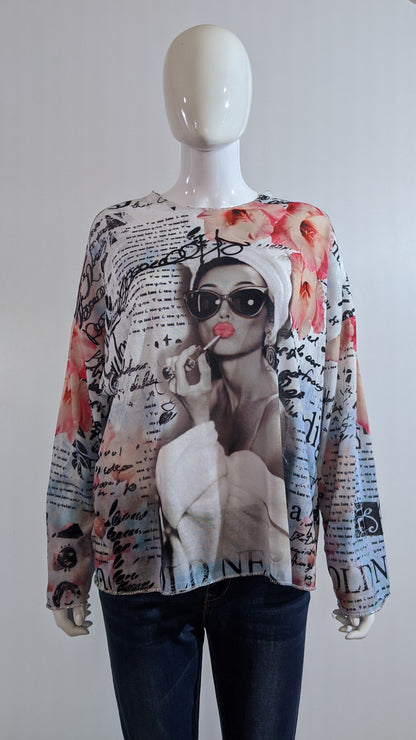 Pink Girl with Glasses Printed Tunic Top