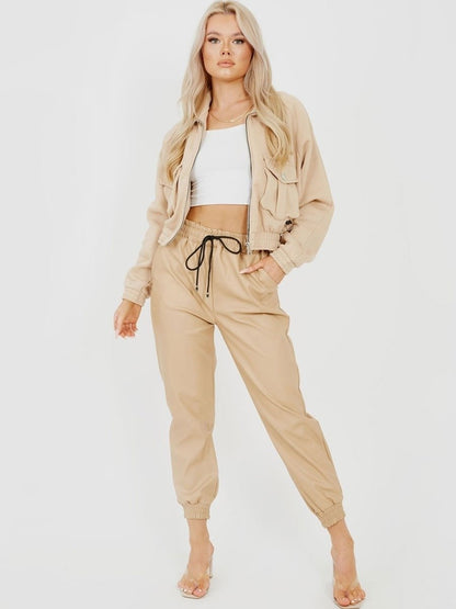 Stone Faux Leather PU Jogger Trouser