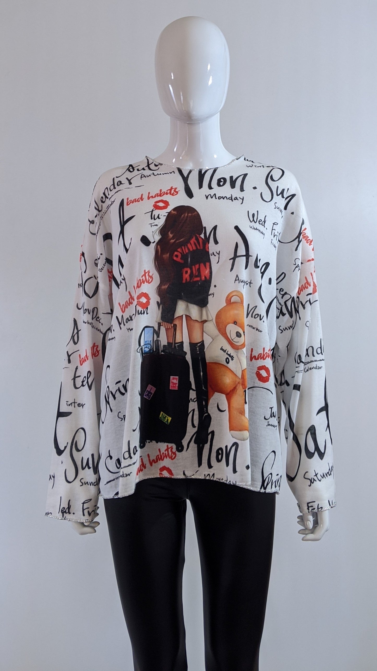 White Girl Letter Printed Tunic Top