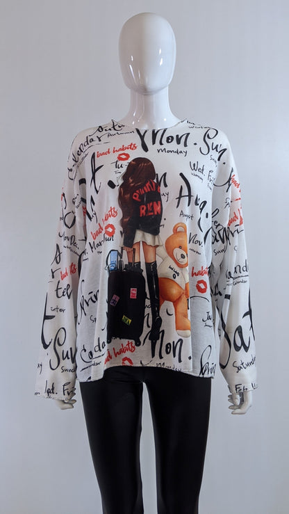 White Girl Letter Printed Tunic Top