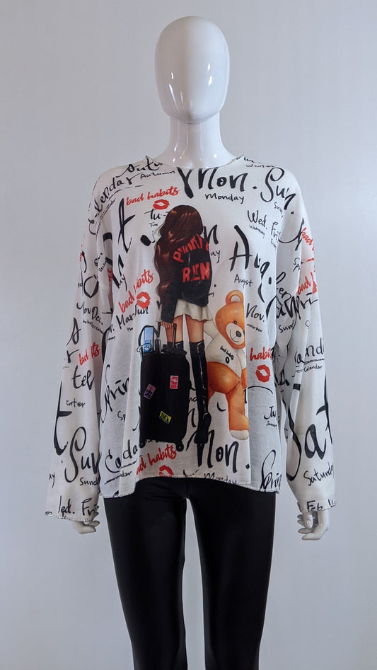 White Girl Letter Printed Tunic Top